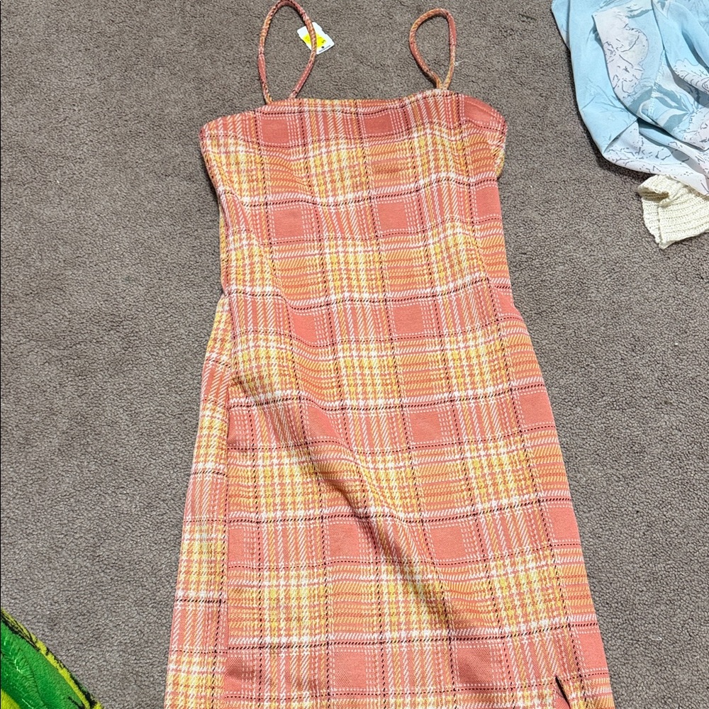 Rue21 Orange and Yellow Plaid Midi Dress